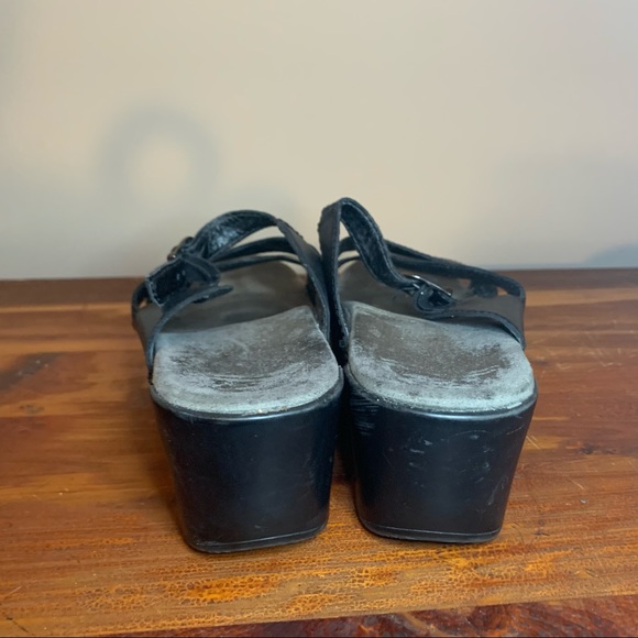 Dansko Sela Slide Mule Black Leather Wedge Sandals - Picture 7 of 9